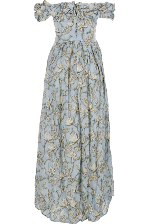Agua by Agua Bendita Dresses for Women Agua by Agua Bendita 'espliego' Blue Long Dress With All-over Printed Floral Motif In Linen Woman