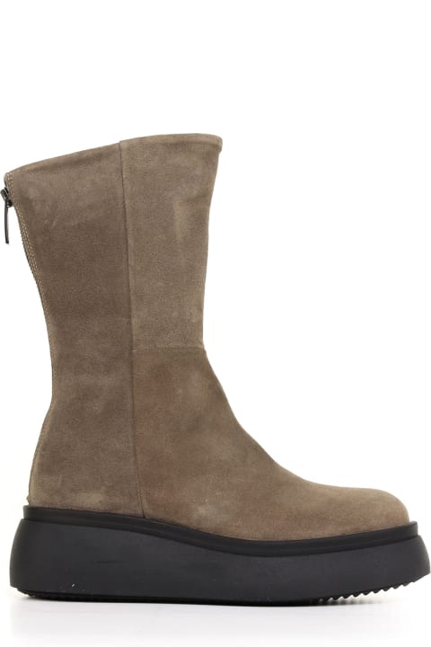 Suede Boot With Back Zip And Rubber Sole