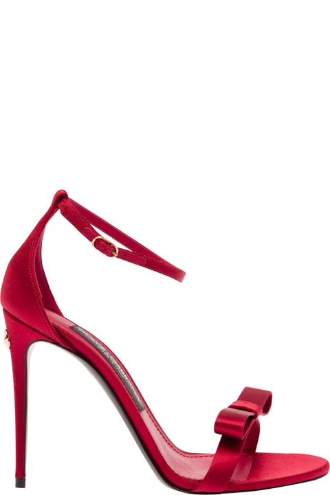 Red Sandals With Bow And Logo Detail In Satin Woman