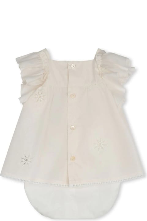 ウィメンズ Chloéのボディスーツ＆セットアップ Chloé White Dress With Embroidered Stars And Ladder Stitch Work