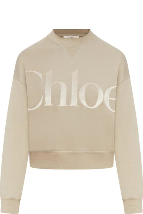 Chloé سترات صوف وبدل رياضية لـ السيدات Chloé Logo Detailed Crewneck Sweatshirt