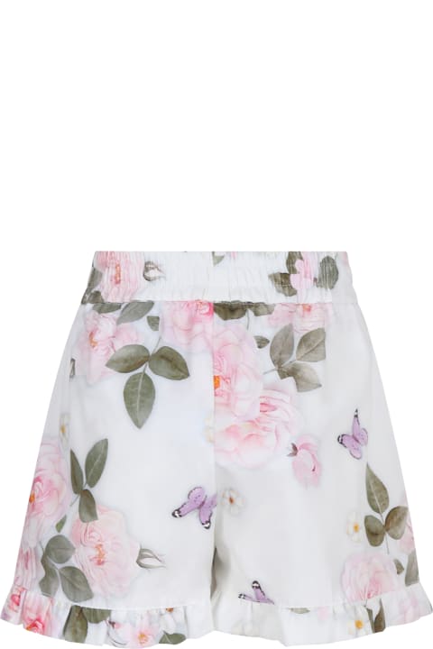 Bottoms for Girls Monnalisa White Shorts For Girl With Floreal Print