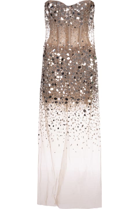 Ermanno Scervino Dresses for Women Ermanno Scervino Nude Tulle Mini Dress With Degradé Crystal Embellishments