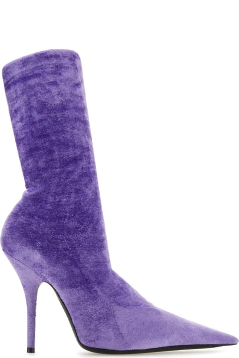 Balenciaga Boots for Women Balenciaga Lilac Velvet Knife Ankle Boots