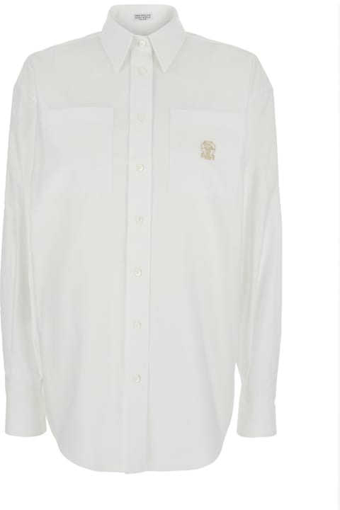Fashion for Women Brunello Cucinelli White Shirt With Classic Collar And Embroidered Logo On The Chest In Cotton Woman