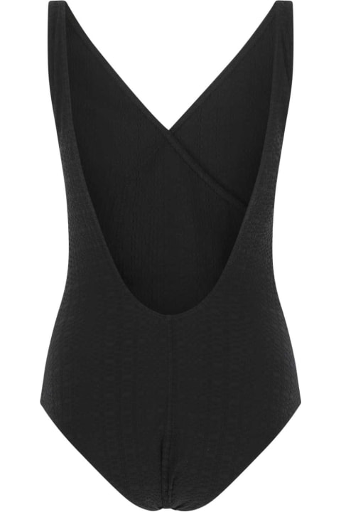 Lisa Marie Fernandez Swimwear for Women Lisa Marie Fernandez Black Stretch Seersucker Scallop Swimsuit