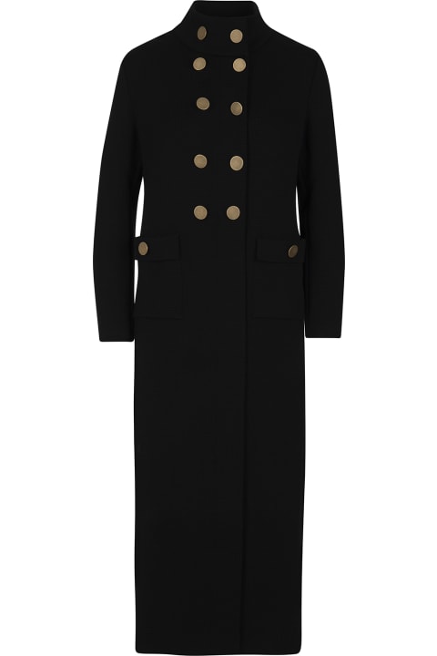 Woman Long Double-breasted Coat In Black Wool