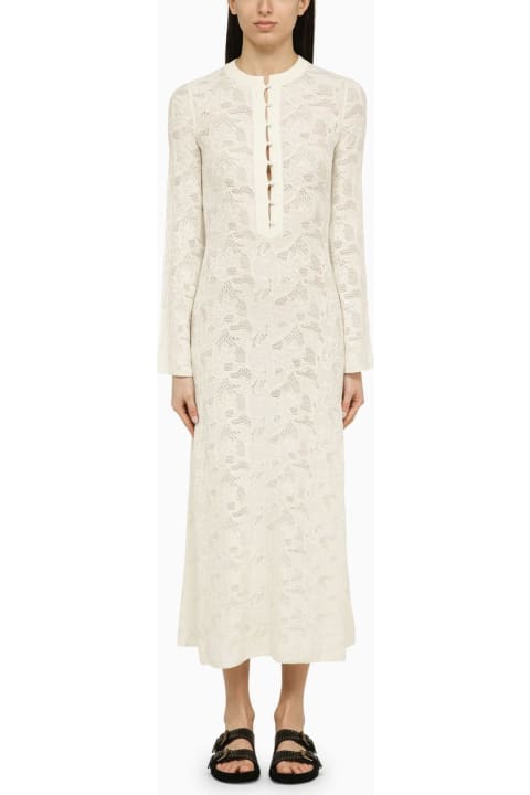 ウィメンズ Chloéのワンピース＆ドレス Chloé White Wool And Silk Dress With Embroidery