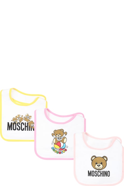 Accessories & Gifts for Baby Girls Moschino White Set For Baby Girl With Teddy Bear And Logo