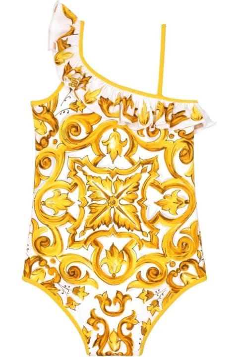 Swimwear for Girls Dolce & Gabbana One- Piece Swimwear With Yellow Majolica Print