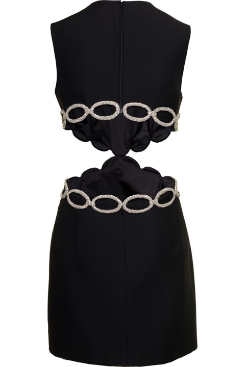Black Mini Dress With Beaded Valentino Chain Motif And Cut-out Detail In Crepe Couture Woman