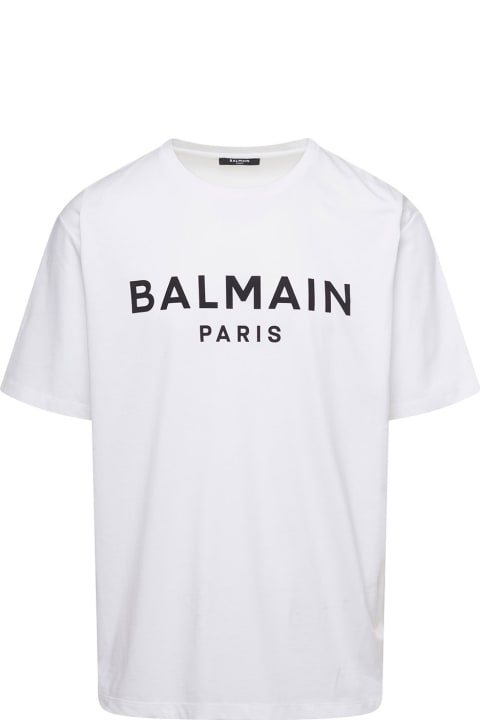 Topwear for Men Balmain White Crewneck T-shirt With Contrasting Logo Lettering Print In Cotton Man