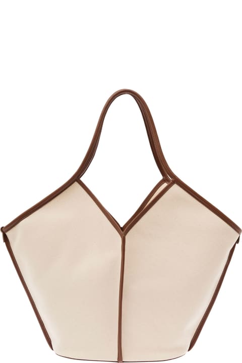 'calella' Beige Tote Bag With Brown Leather Trim In Suede Woman