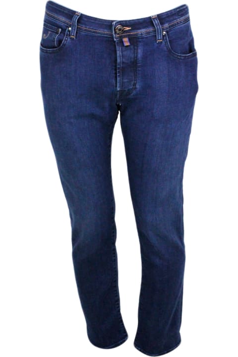 メンズ Jacob Cohenのウェア Jacob Cohen Bard J688 Luxury Edition Denim Trousers In Soft Stretch Denim With 5 Pockets With Closure Buttons And Metal Button, Pony Skin Logo With Logo