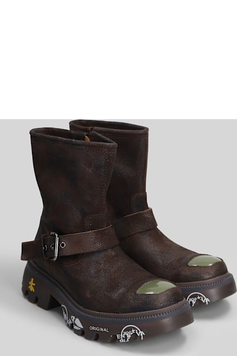 Premiata Camden Combat Boots In Brown Nubuck