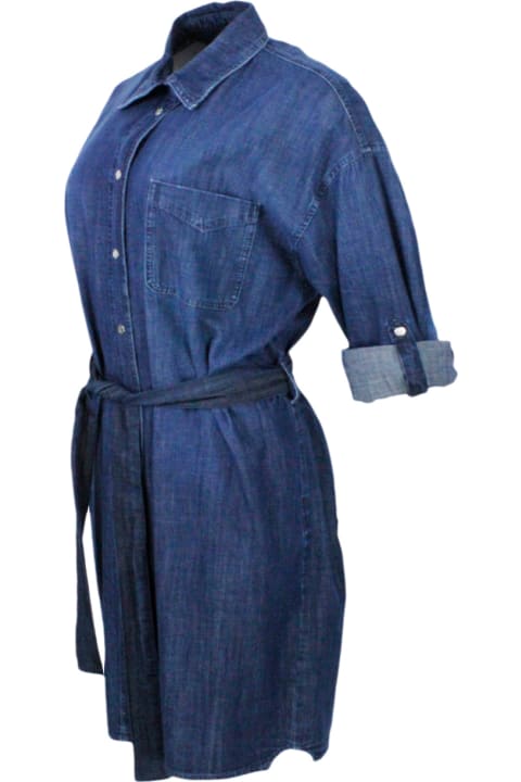 Lorena Antoniazzi Dresses for Women Lorena Antoniazzi Shirt Dress In Light Chambray Denim Cotton With Long Sleeves With Button Closure And Belt At The Waist