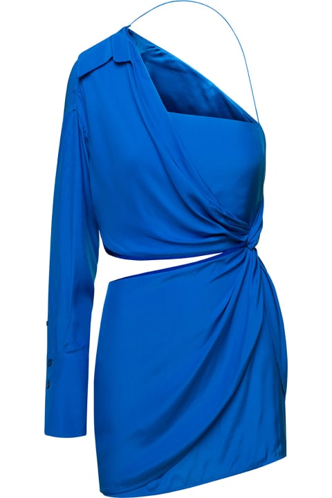 Fashion for Women GAUGE81 'arica' Blue One-shoulder Draped Mini Dress With Cut-out Detail In Silk Woman