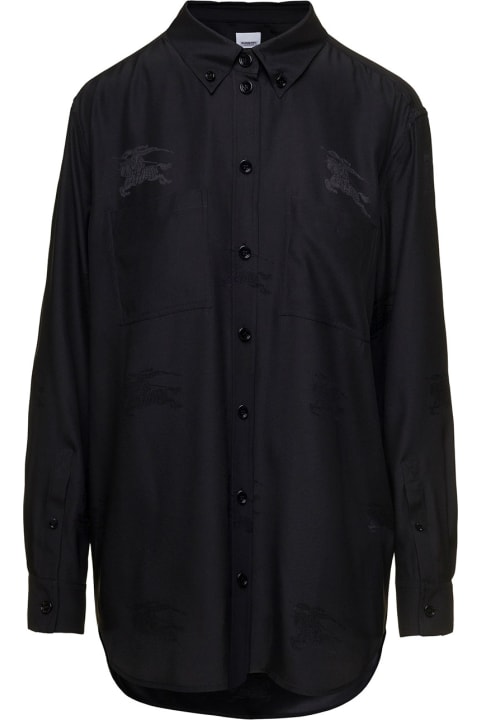 Black Loose Shirt With Tonal Logo Print In Silk Woman