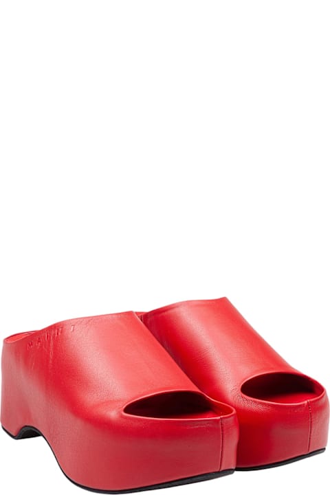 Marni Sandals Sale for Women Marni Slide With Chunky Clog In Red Leather
