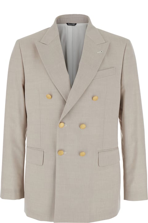 Homeware Reveres 1949 Beige Double Breasted Jacket With Peak Lapels In Virgin Wool And Cotton Blend Woman