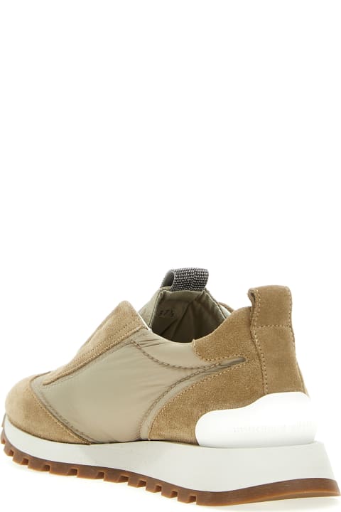 Shoes for Women Brunello Cucinelli Runner Shoe In Suede And Taffeta Embellished With Threads Of Brilliant Monili