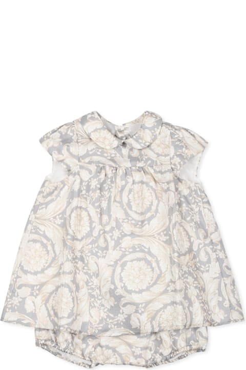 Fashion for Baby Boys Versace Grey Dress For Baby Girl With Barocco Print