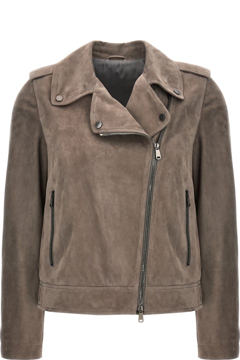 Coats & Jackets for Women Brunello Cucinelli Suede Biker Jacket