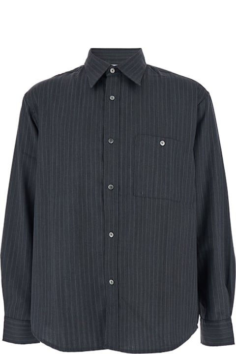 Tonywack for Women Tonywack Grey Pinstriped Shirt With Pointed Collar In Wool Blend Man