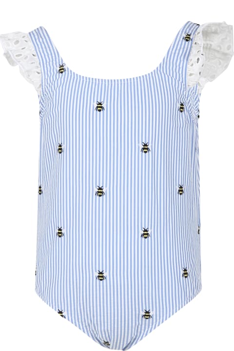 Homeware MC2 Saint Barth Light Blue Swimsuit For Girl With Bees