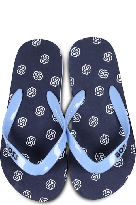 Hugo Boss Shoes for Boys Hugo Boss Blue Flip-flops For Boy With Logo