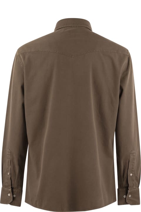 メンズ シャツ Brunello Cucinelli Easy-fit Shirt In Light Garment-dyed Denim With Press Studs, Epaulettes And Pockets