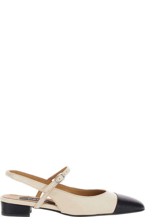 Flat Shoes for Women Carel White Slingback Pumps With Contrasting Toe In Leather Woman
