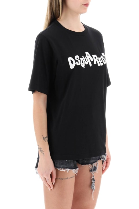 ウィメンズ Dsquared2のトップス Dsquared2 Black T-shirt With Contrast Logo