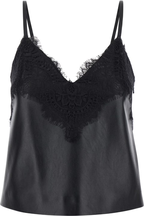 Alberta Ferretti Topwear for Women Alberta Ferretti Black Top With Lace Trim In Eco Leather And Fabric Woman