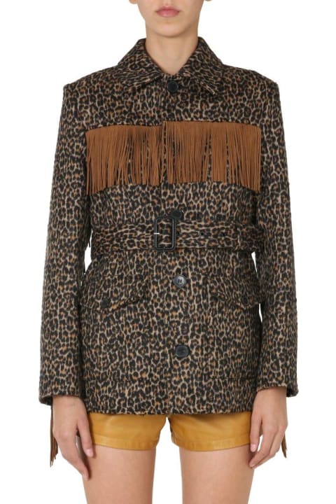 Saint Laurent Clothing for Women Saint Laurent Leopard Print Fringed Jacket