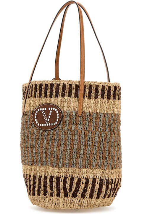 Bags for Women Valentino Garavani Embroidered Raffia Vlogo Signature Shopping Bag