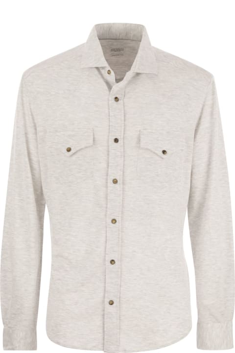 Brunello Cucinelli Clothing for Men Brunello Cucinelli Linen And Cotton Blend Leisure Fit Shirt With Press Studs And Pockets