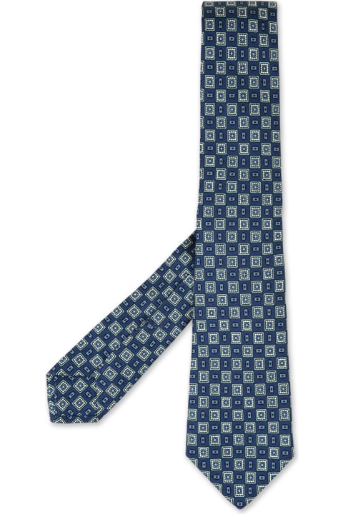 Ties for Men Kiton Blue And Green Tie With Geometric Micro Pattern