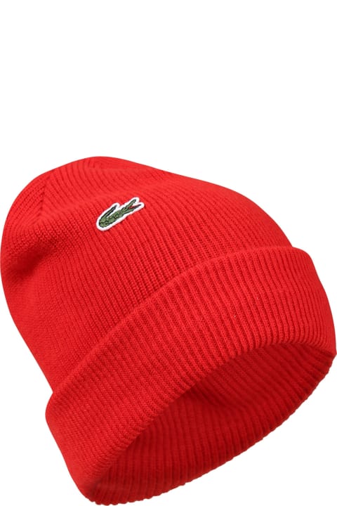ボーイズ アクセサリー＆ギフト Lacoste Red Hat For Boy With Patch Of The Iconic Logo
