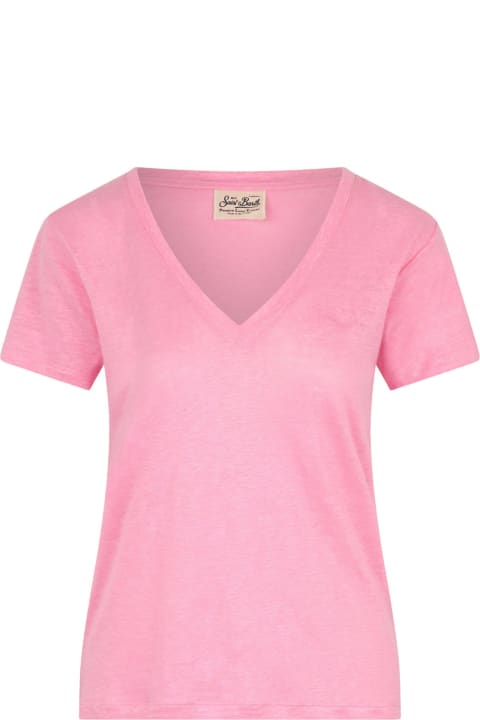 MC2 Saint Barth Clothing for Women MC2 Saint Barth Pink V-neck Women's T-shirt With Logo