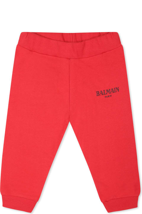 Balmain Bottoms for Baby Boys Balmain Red Trousers For Babykids With Logo