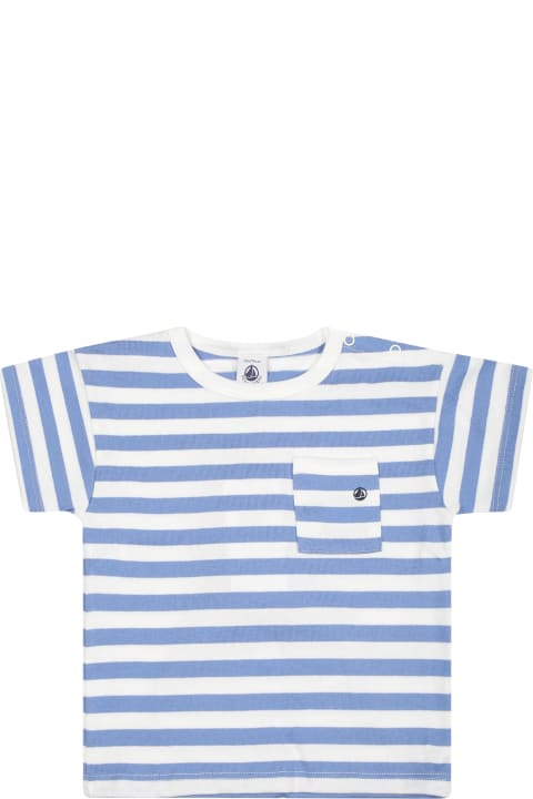 Fashion for Baby Girls Petit Bateau Light Blue T-shirt For Baby Boy With Stripes