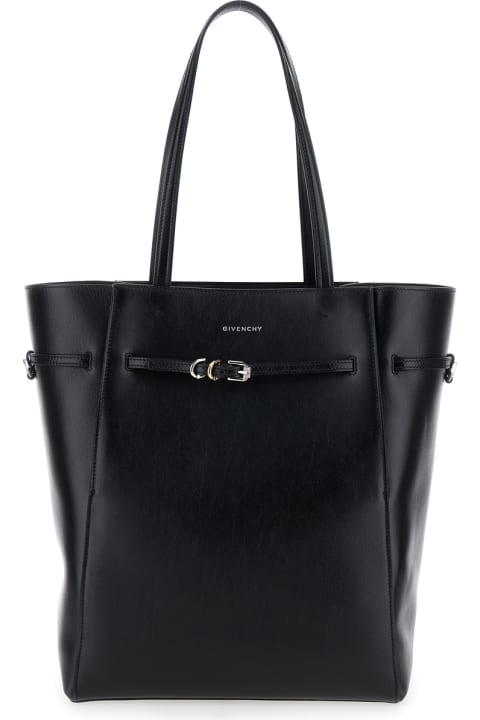 Bags for Women Givenchy 'voyou Medium' Black Tote Bag With Belt Detail In Leather Woman