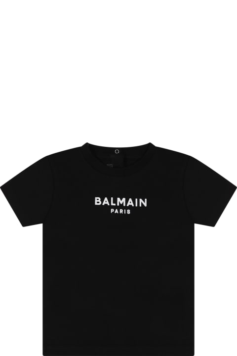 Black T-shirt With Iconic White Logo For Babies