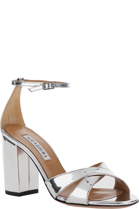 Fashion for Women Aquazzura 'divine' Silver Sandals With Block Heel In Laminated Leather Woman