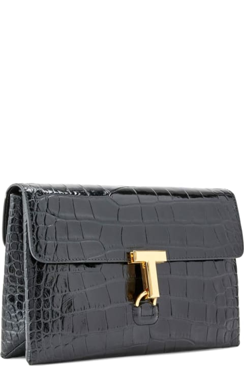 Clutches for Women Tom Ford Shiny Stamped Croc Medium Shoulder Bag