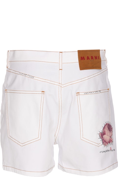 Marni for Women Marni White Denim Shorts With Flower Appliqué