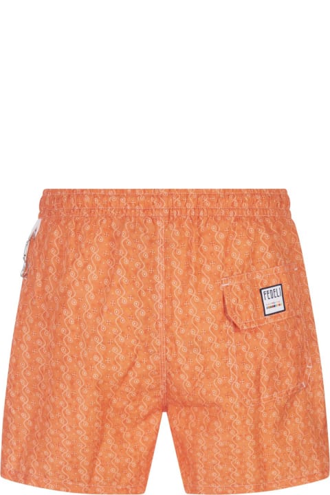 Swimwear for Men Fedeli Orange Swim Shorts With Micro Pattern