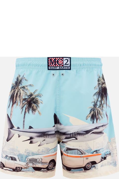 Fashion for Women MC2 Saint Barth Man Mid-length Gustavia Swim-shorts With Car And Shark Placed Print | Ai Co-created Design By Rickdick - Powered By Red