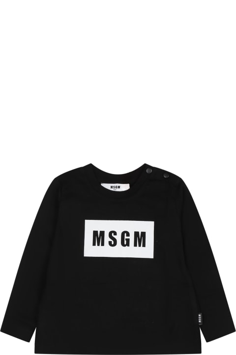 Topwear for Baby Girls MSGM Black T-shirt For Baby Kids With Logo